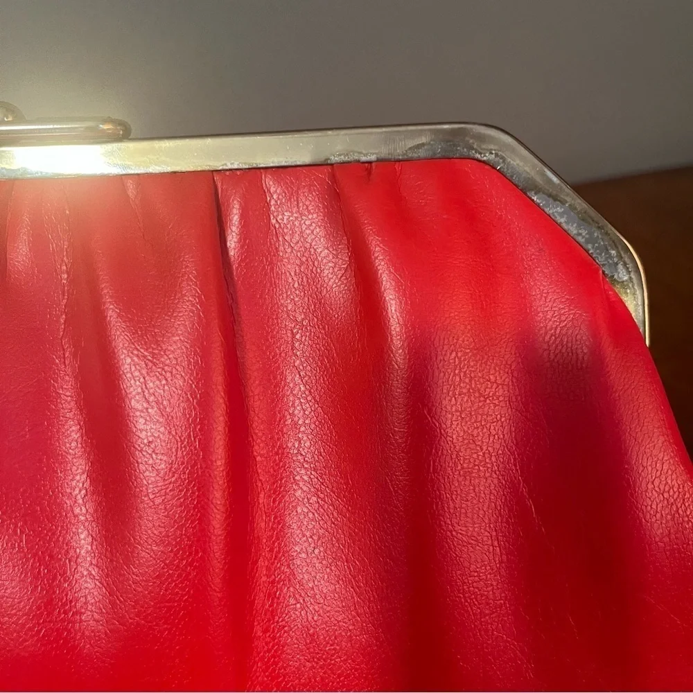 Red and Navy blue reversible vintage clutch purse with gold tone clasp.